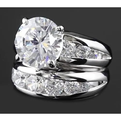 GB Rings 11 Carats Lab Grown Diamond Engagement Ring Set Round White Gold 14K GB Rings 11 Carats Lab Grown Diamond Engagement Ring Set Round White Gold 14K