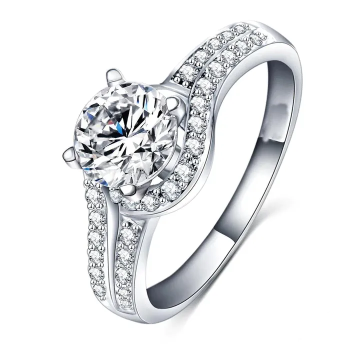 GB Rings 375 Ct Round Natural Earth Mined Diamond Ring With Accents White Gold 14K GB Rings 375 Ct Round Natural Earth Mined Diamond Ring With Accents White Gold 14K