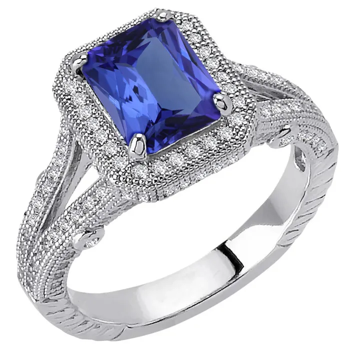 GB Rings 451 Carats Natural Earth Mined Diamonds Tanzanite Antique Style Ring Gold White