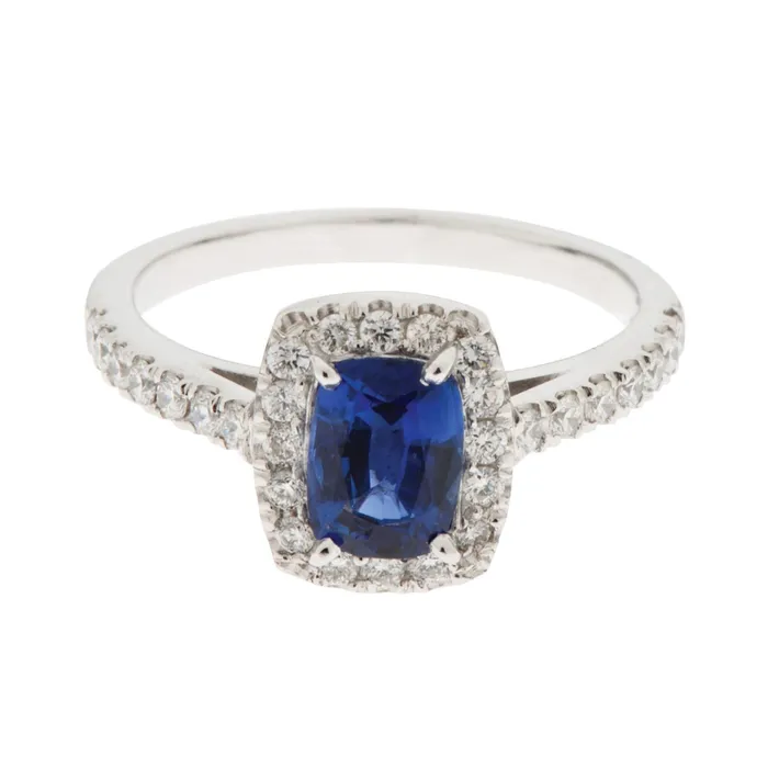 GB Rings Cushion Sapphire With Round Natural Earth Mined Diamond 390 Ct Ring White Gold 14K GB Rings Cushion Sapphire With Round Natural Earth Mined Diamond 390 Ct Ring White Gold 14K