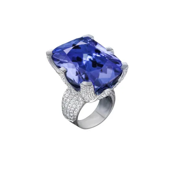 GB Rings Cushion Tanzanite Round Natural Earth Mined Diamonds Gold 850 Carat Ring New GB Rings Cushion Tanzanite Round Natural Earth Mined Diamonds Gold 850 Carat Ring New