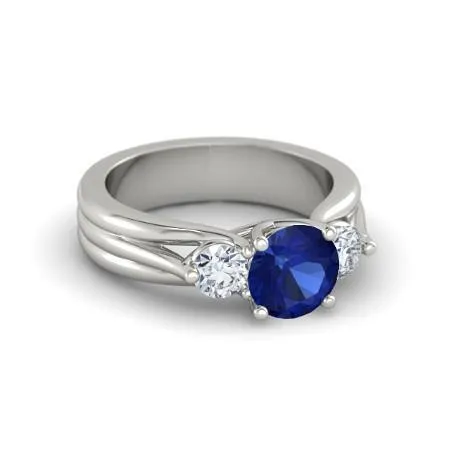 GB Rings Round Cut Three Stone Ceylon Sapphire Natural Earth Mined Diamond Ring 175 Carats WG 14K GB Rings Round Cut Three Stone Ceylon Sapphire Natural Earth Mined Diamond Ring 175 Carats WG 14K