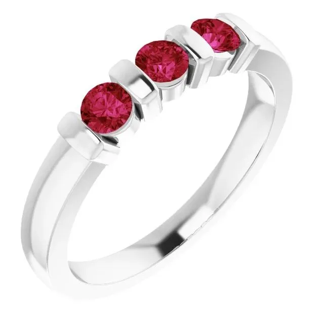 GB Rings Three Stone Burma Ruby Ring 090 Carats Bar Setting Jewelry New