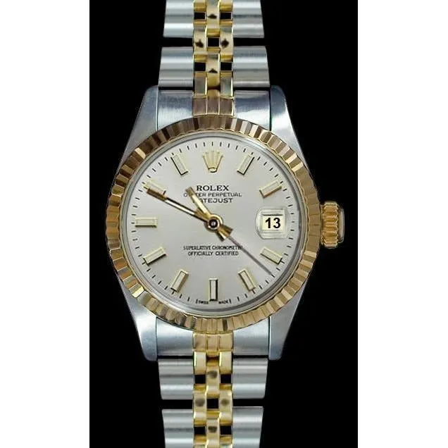 GB Watches Rolex Datejust Lady White Stick Dial Watch Ss Yellow Gold