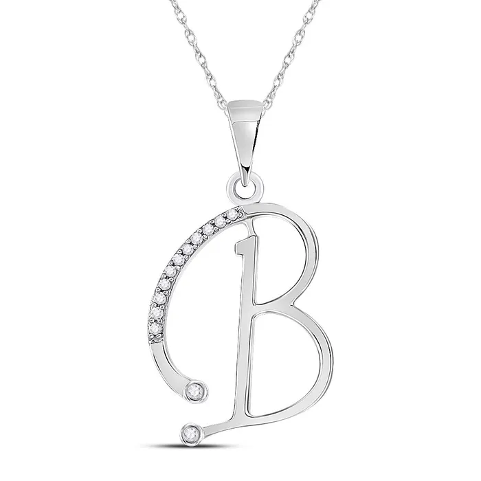 GND Necklaces GND 10Kt White Gold Womens Round Diamond B Initial Letter Pendant 112 Cttw GND Necklaces GND 10Kt White Gold Womens Round Diamond B Initial Letter Pendant 112 Cttw