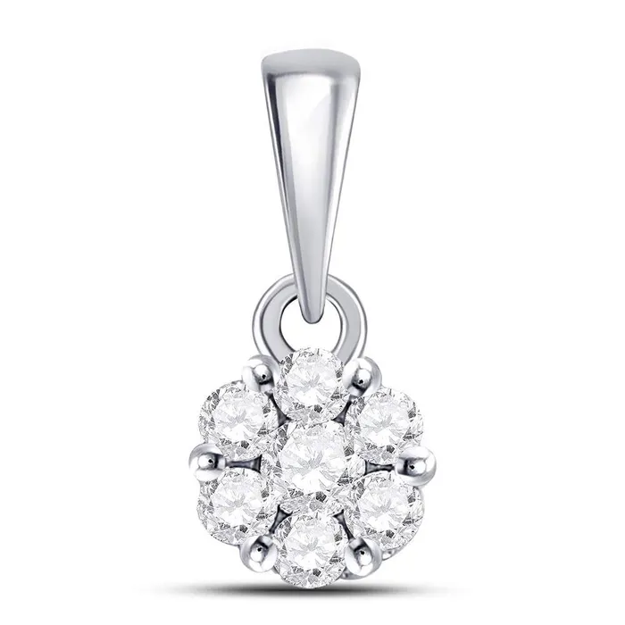 GND Rings GND 14kt White Gold Womens Round Diamond Flower Cluster Pendant 14 Cttw GND Rings GND 14kt White Gold Womens Round Diamond Flower Cluster Pendant 14 Cttw