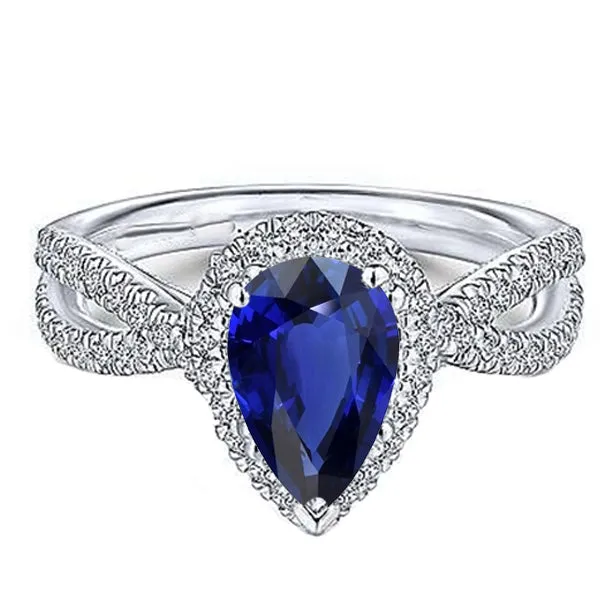 HarryChadEntcom Blue Sapphire Halo Pear Engagement Ring Split Shank 4 Carats Natural Earth Mined Diamonds Rings HarryChadEntcom Blue Sapphire Halo Pear Engagement Ring Split Shank 4 Carats Natural Earth Mined Diamonds Rings