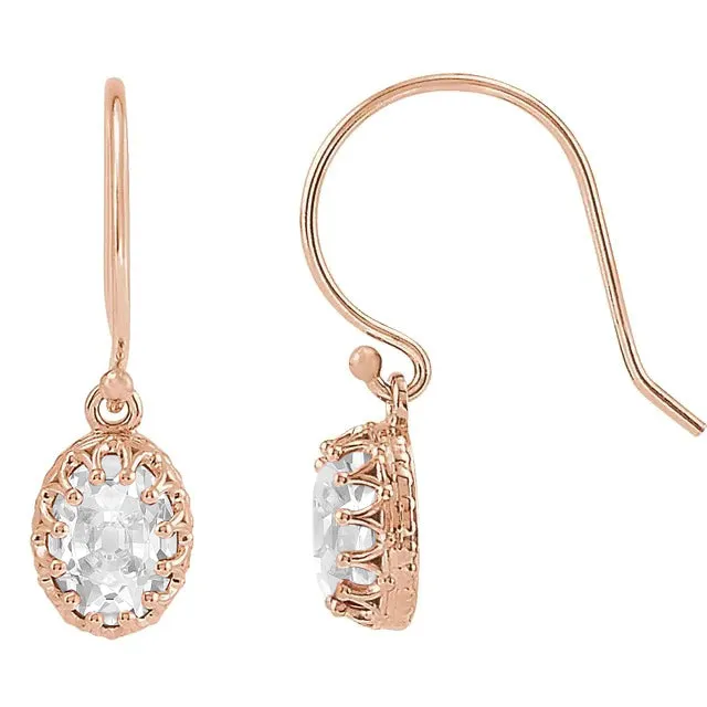 HarryChadEntcom Earrings Earth Mined Diamond Drop Earrings 6 Ct Oval Old Cut Rose Gold Fish Hooks