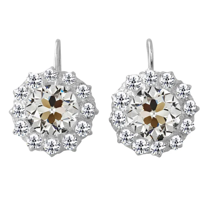HarryChadEntcom Earrings Old European Mined Diamond Halo Drop Earrings White Gold 5 Carats HarryChadEntcom Earrings Old European Mined Diamond Halo Drop Earrings White Gold 5 Carats