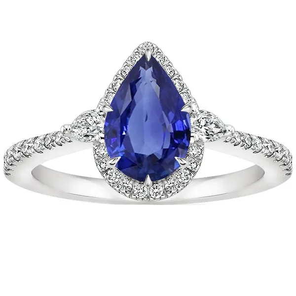 HarryChadEntcom Halo Ring Pear Cut Sri Lankan Sapphire Natural Earth Mined Diamonds 525 Carats Rings HarryChadEntcom Halo Ring Pear Cut Sri Lankan Sapphire Natural Earth Mined Diamonds 525 Carats Rings