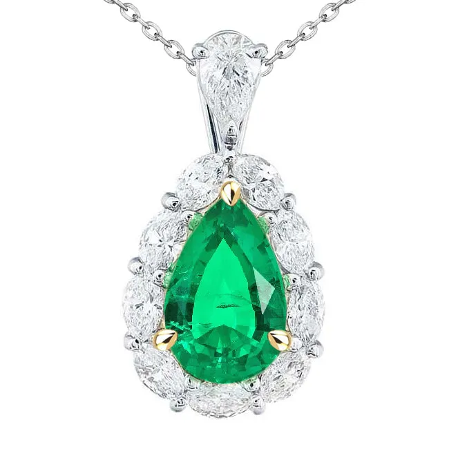 HarryChadEntcom Necklaces Green Emerald And Diamond Teardrop Necklace 14K Gold