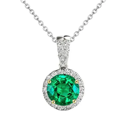 HarryChadEntcom Necklaces Round Pendant Green Emerald Gemstone Prong Set Necklace HarryChadEntcom Necklaces Round Pendant Green Emerald Gemstone Prong Set Necklace