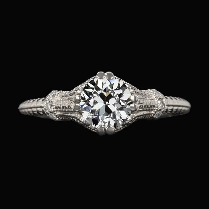 HarryChadEntcom Rings Antique Style Solitaire Ring Old Cut Natural Earth Mined Diamond Double Prong Set 2 Carats