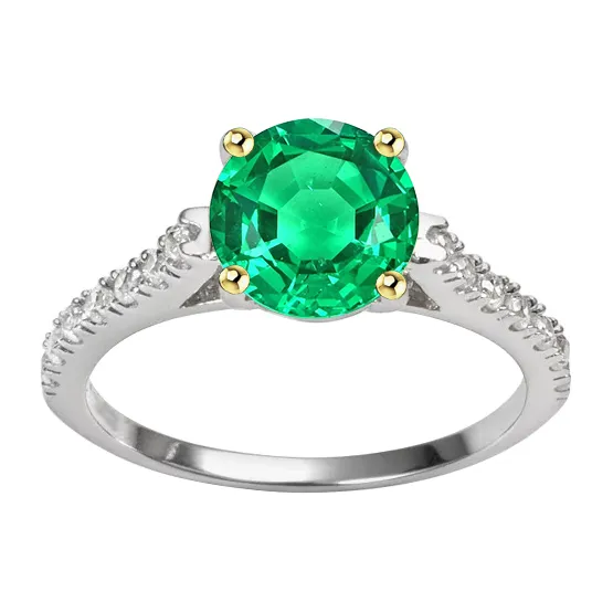 HarryChadEntcom Rings Cathedral Setting Gemstone Ring Round Green Emerald Jewelry HarryChadEntcom Rings Cathedral Setting Gemstone Ring Round Green Emerald Jewelry