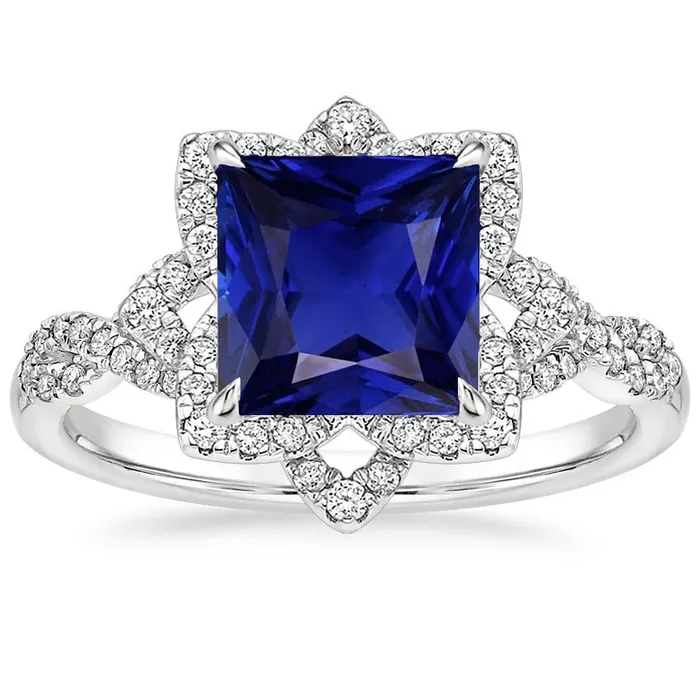 HarryChadEntcom Rings Natural Earth Mined Diamond Halo Ring Star Style Princess Blue Sapphire 650 Carats Gold HarryChadEntcom Rings Natural Earth Mined Diamond Halo Ring Star Style Princess Blue Sapphire 650 Carats Gold