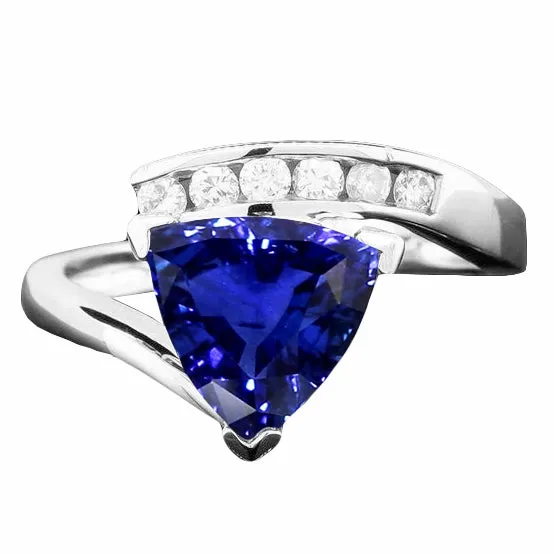 HarryChadEntcom Rings Round Natural Earth Mined Diamond Trillion Blue Sapphire Ring Tension Channel Set 2 Carats HarryChadEntcom Rings Round Natural Earth Mined Diamond Trillion Blue Sapphire Ring Tension Channel Set 2 Carats