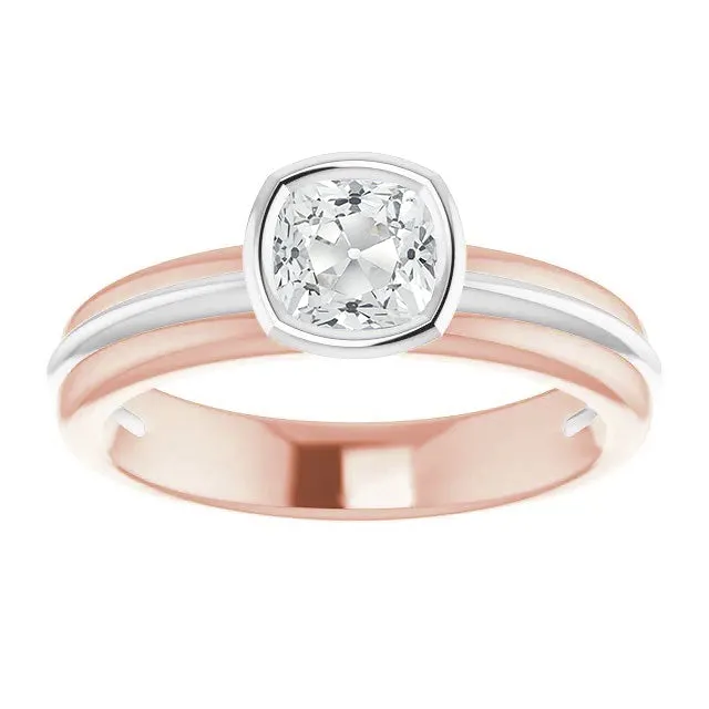 HarryChadEntcom Rings Two Tone Solitaire Ring Cushion Old Cut Natural Earth Mined Diamond Bezel Set 220 Carats HarryChadEntcom Rings Two Tone Solitaire Ring Cushion Old Cut Natural Earth Mined Diamond Bezel Set 220 Carats