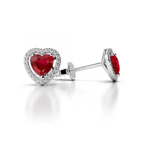 Heart Cut Ruby With Round Natural Earth Mined Diamonds 270 Ct Lady Studs Halo White Gold GB Necklaces Heart Cut Ruby With Round Natural Earth Mined Diamonds 270 Ct Lady Studs Halo White Gold GB Necklaces