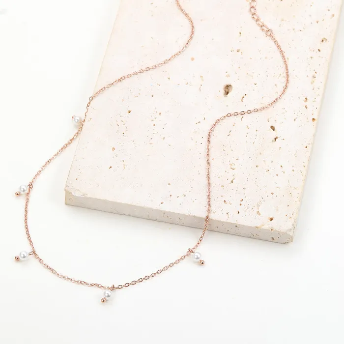 Hey Happiness Necklaces Cinque Pearl Chain Necklace Rose Gold Hey Happiness Necklaces Cinque Pearl Chain Necklace Rose Gold