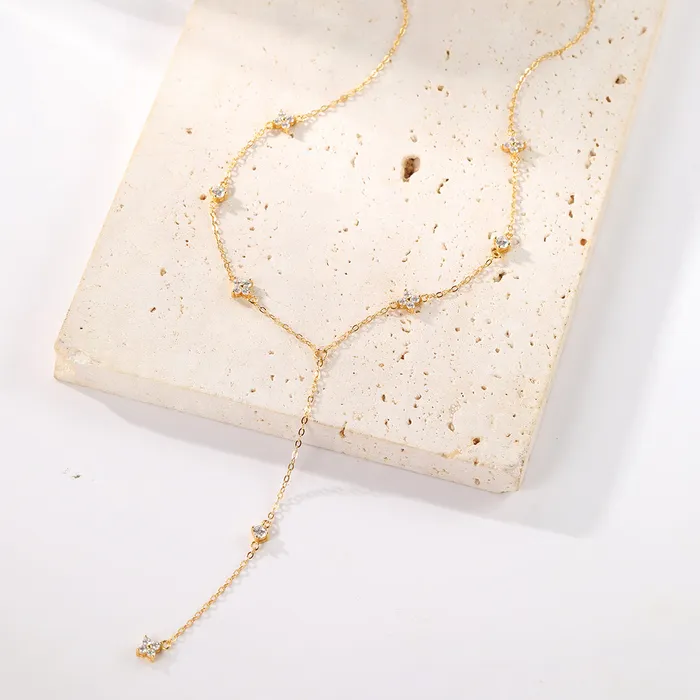 Hey Happiness Necklaces Posy Y Chain Necklace Sterling Silver Gold Hey Happiness Necklaces Posy Y Chain Necklace Sterling Silver Gold