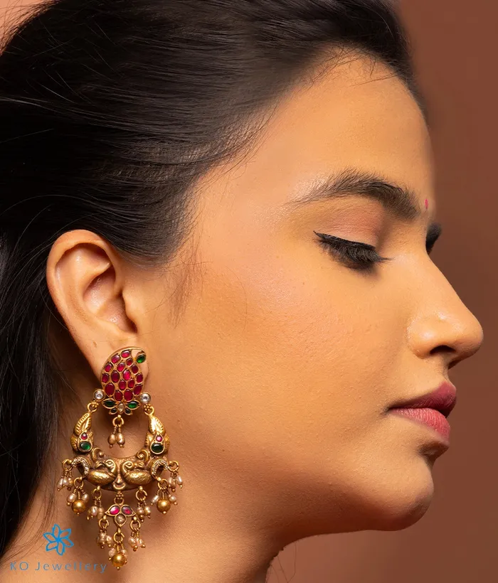 kundan Earrings The Peshkash Silver Jadau Peacock Chand Bali Earrings
