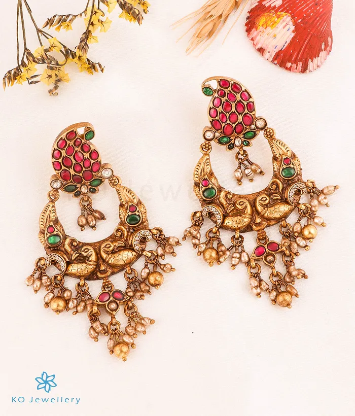 kundan Earrings The Peshkash Silver Jadau Peacock Chand Bali Earrings