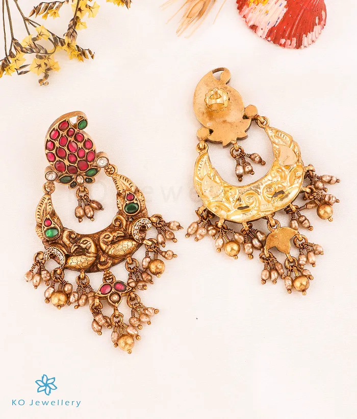 kundan Earrings The Peshkash Silver Jadau Peacock Chand Bali Earrings