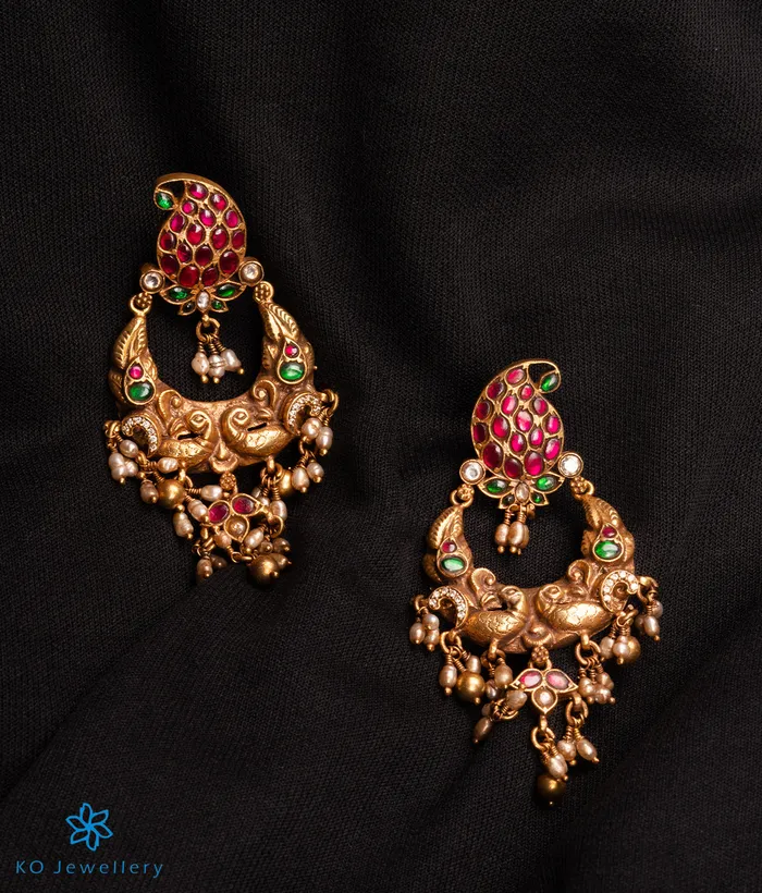 kundan Earrings The Peshkash Silver Jadau Peacock Chand Bali Earrings