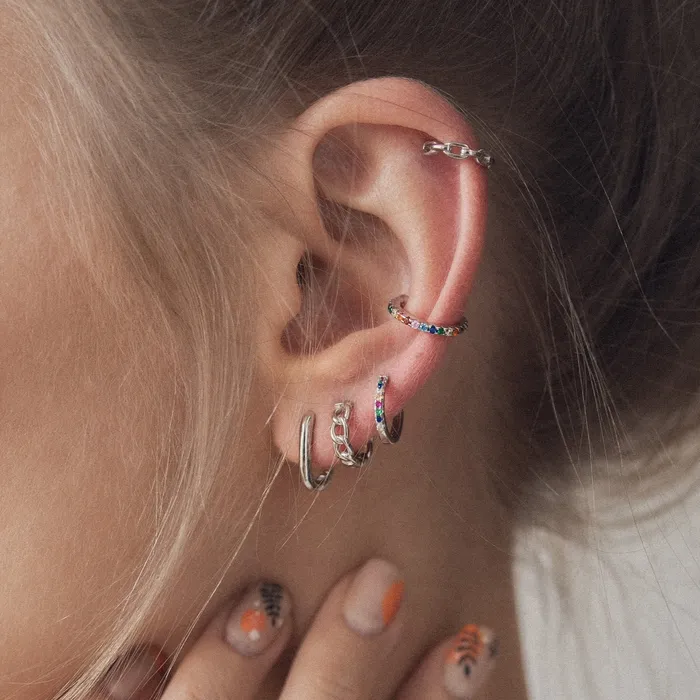 Multicolor Stone Ear Cuff Sterling Silver Hey Happiness Earrings Multicolor Stone Ear Cuff Sterling Silver Hey Happiness Earrings