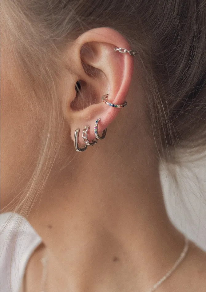 Multicolor Stone Ear Cuff Sterling Silver Hey Happiness Earrings Multicolor Stone Ear Cuff Sterling Silver Hey Happiness Earrings