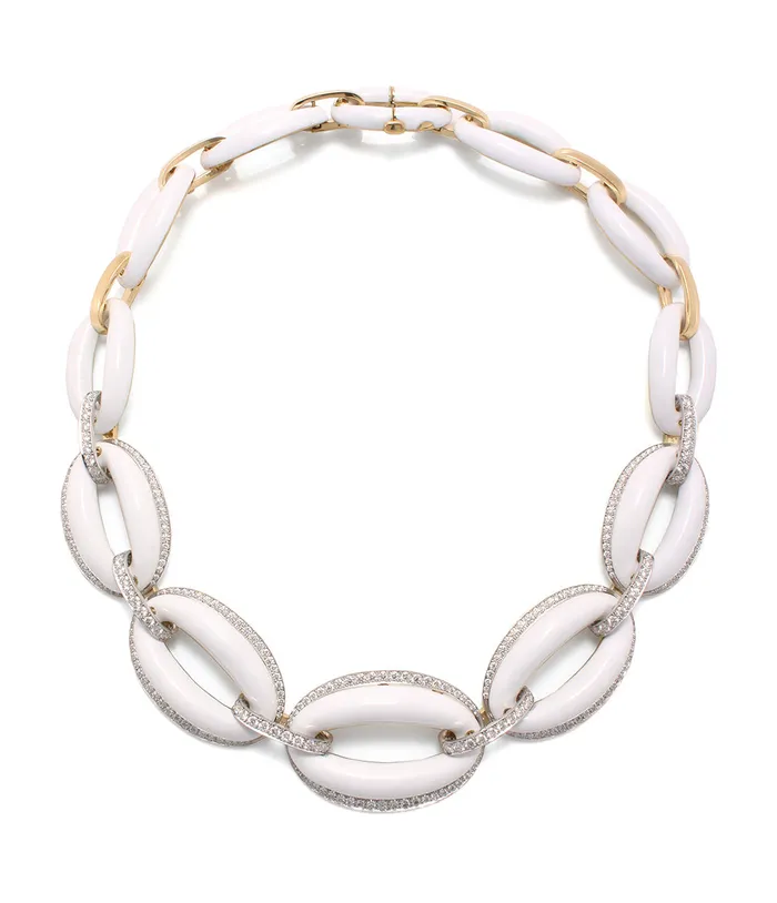 Necklaces David webb Elliptical Necklace White Enamel