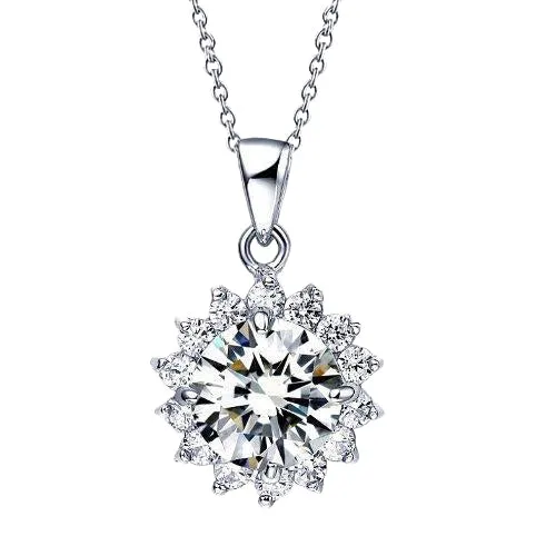 Necklaces GB 140 Carats Round Natural Earth Mined Diamond Necklace Pendant White Gold 14K