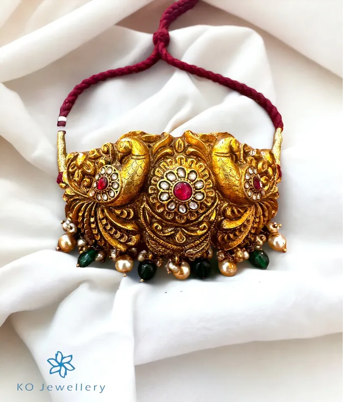 Necklaces Kundan The Tavus Silver Pearl Choker Necklace