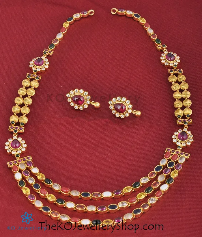 Necklaces Silversmith The Navarathnalu Silver Necklace3 Layers
