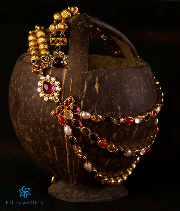 Necklaces Silversmith The Navarathnalu Silver Necklace3 Layers