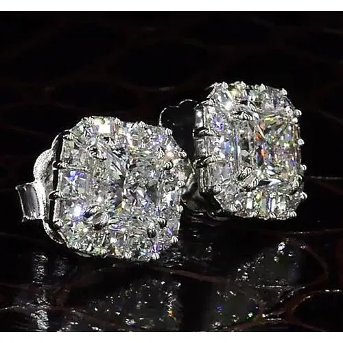 Princess Cut Natural Earth Mined Diamond Halo Style Stud Earring 4 Carats White Gold 14K GB Earrings Princess Cut Natural Earth Mined Diamond Halo Style Stud Earring 4 Carats White Gold 14K GB Earrings