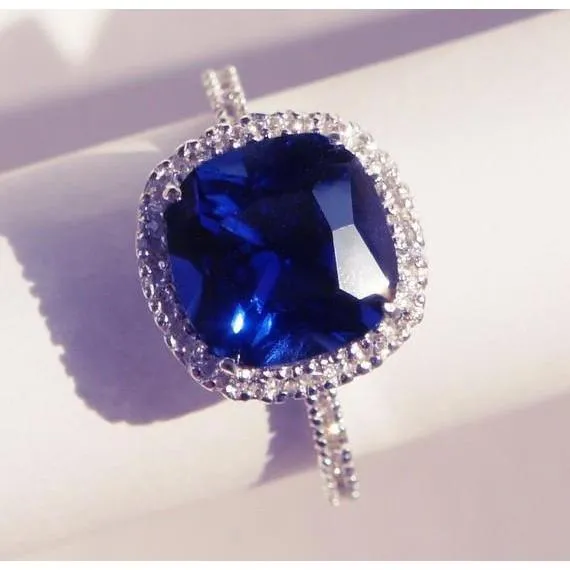 Rings 3 Carat Cushion Cut Natural Sapphire Ring GB