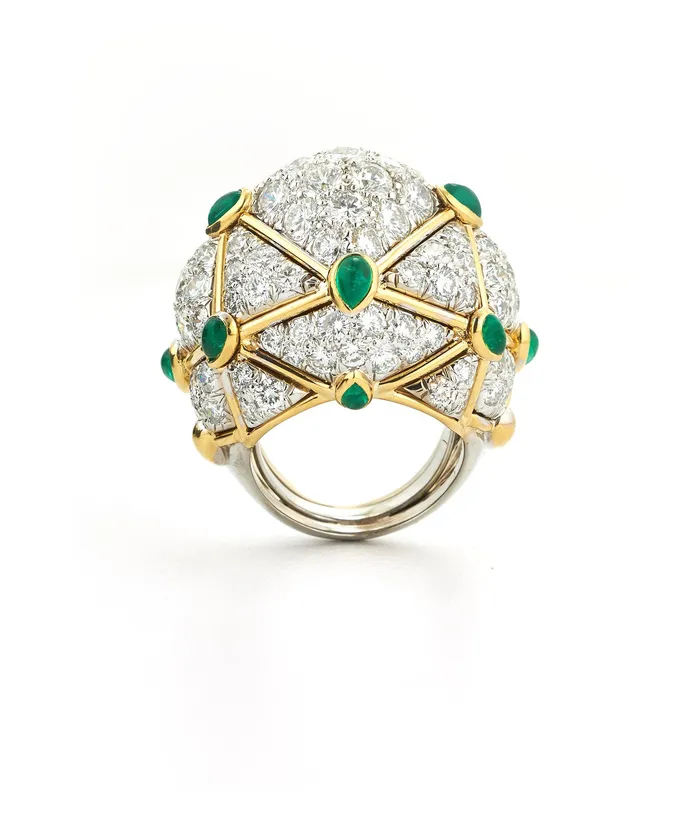 Rings David Webb Workshop Geodesic Dome Ring Emeralds Diamonds