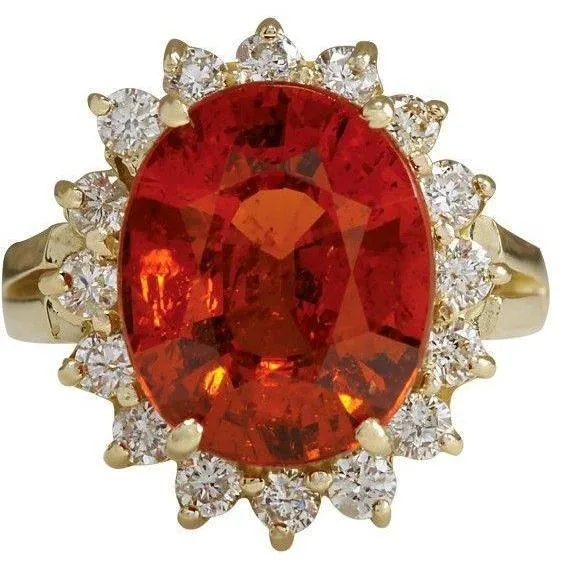 Rings GB 2250 Carats Mandarin Garnet With Natural Earth Mined Diamonds Ring Yellow Gold 14K New Rings GB 2250 Carats Mandarin Garnet With Natural Earth Mined Diamonds Ring Yellow Gold 14K New