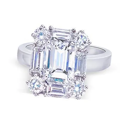 Rings GB 3 Carats Emerald Center Real Natural Earth Mined Diamond Engagement Ring White Gold 14K Rings GB 3 Carats Emerald Center Real Natural Earth Mined Diamond Engagement Ring White Gold 14K