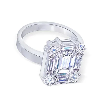 Rings GB 3 Carats Emerald Center Real Natural Earth Mined Diamond Engagement Ring White Gold 14K