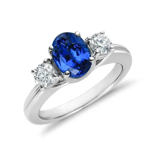 Rings GB 3 Stone Style Sri Lankan Sapphire With Natural Earth Mined Diamonds Ring 3 Carats WG 14K Rings GB 3 Stone Style Sri Lankan Sapphire With Natural Earth Mined Diamonds Ring 3 Carats WG 14K