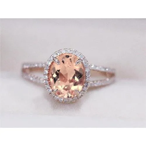 Rings GB Oval And Round Cut 1975 Ct Morganite With Natural Earth Mined Diamonds Ring Two Tone Gold Rings GB Oval And Round Cut 1975 Ct Morganite With Natural Earth Mined Diamonds Ring Two Tone Gold