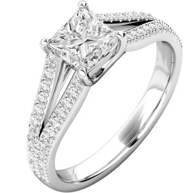 Rings GB Real Natural Earth Mined Diamond Engagement Ring Split Shank 390 Carats Princess Round Rings GB Real Natural Earth Mined Diamond Engagement Ring Split Shank 390 Carats Princess Round