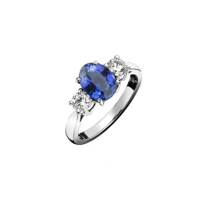 Rings GB White Gold 14K Three Stone 350 Carats Sapphire And Natural Earth Mined Diamonds Ring Rings GB White Gold 14K Three Stone 350 Carats Sapphire And Natural Earth Mined Diamonds Ring
