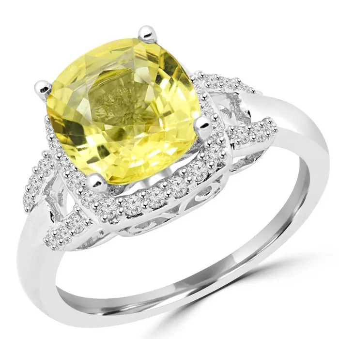 Rings GB Yellow Sapphire And Natural Earth Mined Diamonds 4 Carats Ring White Gold 14K Rings GB Yellow Sapphire And Natural Earth Mined Diamonds 4 Carats Ring White Gold 14K