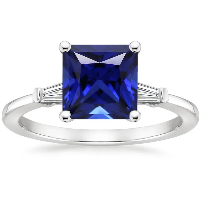 Rings HarryChadEntcom Three Stone Ring Princess Blue Sapphire Baguette Natural Earth Mined Diamonds 525 Carat Rings HarryChadEntcom Three Stone Ring Princess Blue Sapphire Baguette Natural Earth Mined Diamonds 525 Carat