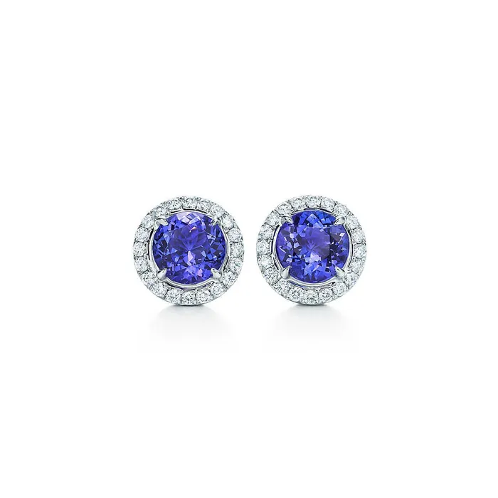 Round Cut 4 Carats Tanzanite And Natural Earth Mined Diamond Halo Stud Earrings GB Earrings Round Cut 4 Carats Tanzanite And Natural Earth Mined Diamond Halo Stud Earrings GB Earrings