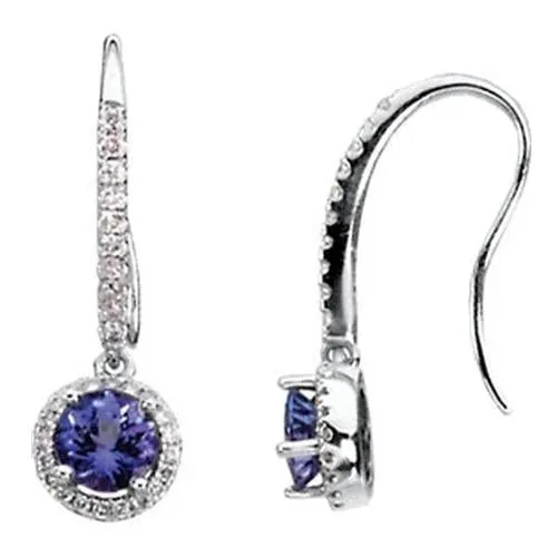 Sri Lankan Sapphire And Natural Earth Mined Diamond Earrings 14K White Gold GB Earrings Sri Lankan Sapphire And Natural Earth Mined Diamond Earrings 14K White Gold GB Earrings