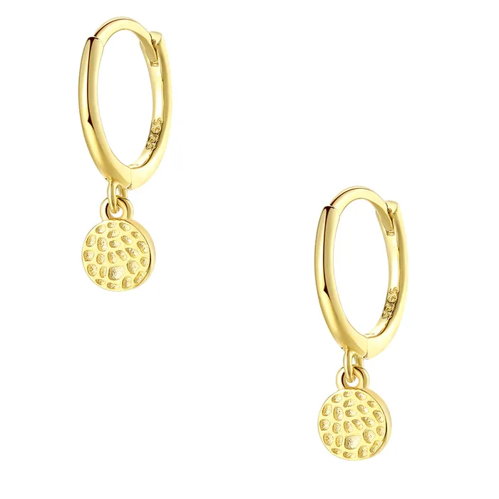 Textured Coin Huggie Earrings Sterling Silver Gold Hey Happiness Earrings